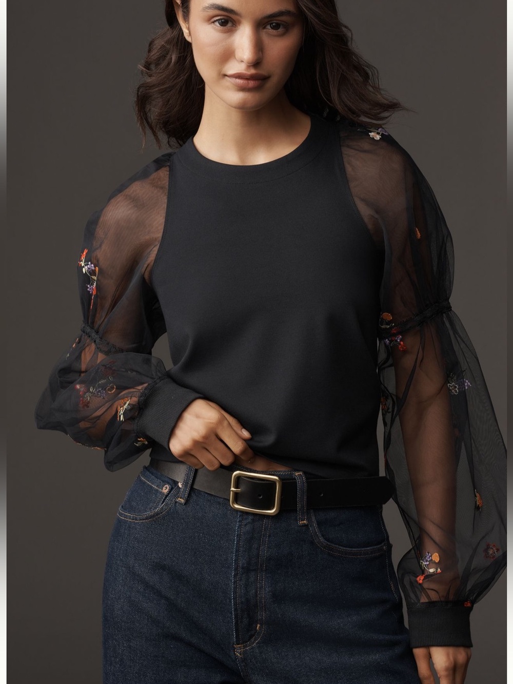 NWT! Anthropologie Maeve Embroidered Sheer-Sleeve Blouse - Size XS